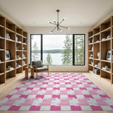 Pink Geometric Checkered Area Rug