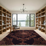 Opulent Gold Crown Baroque Damask Rug