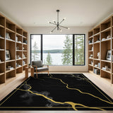 Golden Kintsugi Crack Black Area Rug