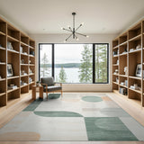 Modern Curved Geometric Green Multi-Color Area Rug