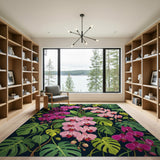 Vibrant Pink Orchid Monstera Leaf Area Rug