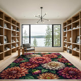 Vibrant Dahlia Blooms Floral Area Rug