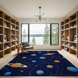 Multi-color and Patterns Whimsical Space Planets Kids Area Rug