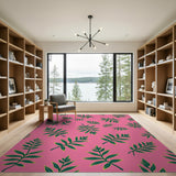 Vibrant Pink Fern Leaf Area Rug