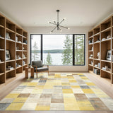 Yellow Distressed Patchwork Area Rug