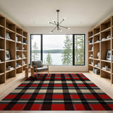 Red Bold Red Black Plaid Rustic Farmhouse Rug