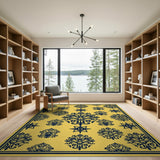 Yellow Persian Area Rug with Navy Blue Motifs