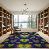 Multi-color and Patterns Vibrant Rainbow Hearts Kids Area Rug