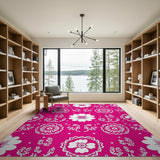 Vibrant Pink White Floral Pattern Area Rug