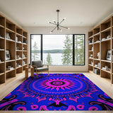 Vibrant Pink Mandala on Deep Blue Area Rug