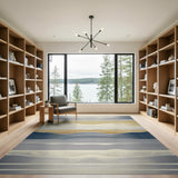 Abstract Wavy Blue Gold Area Rug