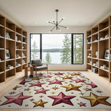 Pink Gold Metallic Stars Area Rug