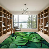 Lush Overlapping Monstera Leaves Area Rug