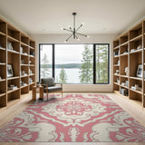 Elegant Pink Damask Floral Pink Area Rug