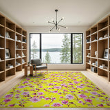 Vibrant Pink Cherry Blossom on Yellow Area Rug