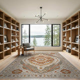 Ivory Rust Medallion Traditional Persian Area Rug