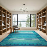 Coastal Beach Blue and Teal Teal Ocean Waves Coastal Area Rug