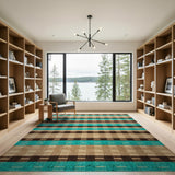 Teal Plaid Woven Farmhouse Rug