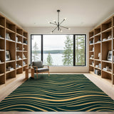 Teal and Gold Wavy Abstract Area Rug