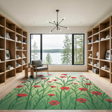 Whimsical Red Cosmos Meadow Area Rug