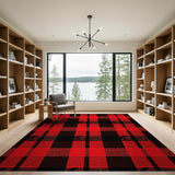 Distressed Red Black Buffalo Plaid Area Rug