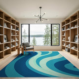 Blue and Teal Fluid Blue Teal Wave Abstract Area Rug