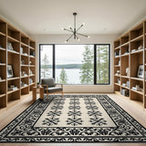 Beige Area Rug with Black Floral Medallions Ornate Border