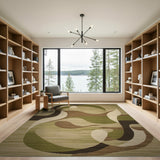 Abstract Curved Green Area Rug
