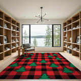 Red Festive Red Buffalo Plaid Christmas Tree Area Rug