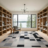 Black and White Geometric Modern Modern Black White Geometric Block Area Rug