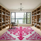 Ornate Pink Floral Area Rug