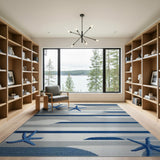Blue and Teal Coastal Blue Starfish Striped Area Rug
