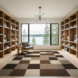 Geometric Modern Brown Tan Geometric Block Area Rug