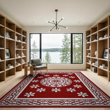 Red Red Snowflake Mandala Persian Rug
