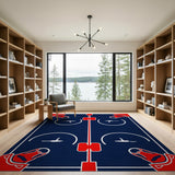 Navy Blue Bull Hockey Rink Geometric Area Rug