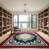Ornate Red Border Ivory Area Rug