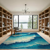 Majestic Blue Ocean Waves with Sailing Boats Area Rug