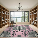 Pink Grey Mandala Floral Area Rug