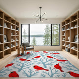 Playful Red Cardinal Birds on Blue Branches Rug