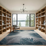 Teal Palm Leaf Area Rug with Grey Monstera