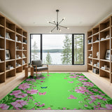 Pink Hibiscus Butterflies Floral Area Rug