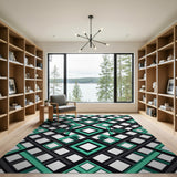Teal Black Geometric Lattice Area Rug