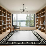 Geometric Modern Black White Greek Key Geometric Area Rug