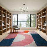 Vibrant Geometric Abstract Area Rug in Pink Orange Navy
