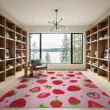 Fruit Pattern Whimsical Strawberry Pink Area Rug