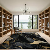 Black Gold Fluid Abstract Area Rug