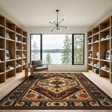 Beige Heritage Tribal Area Rug with Rust Geometric Patterns