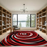 Bold Red Swirl Geometric Area Rug