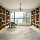 Abstract Wavy Beige Gold Area Rug