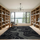 Geometric Contour Wave Black White Area Rug
